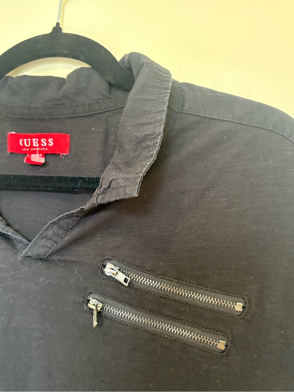 GUESS Black Men’s Short Sleeve Polo with Dual Chest Zippers Size XL